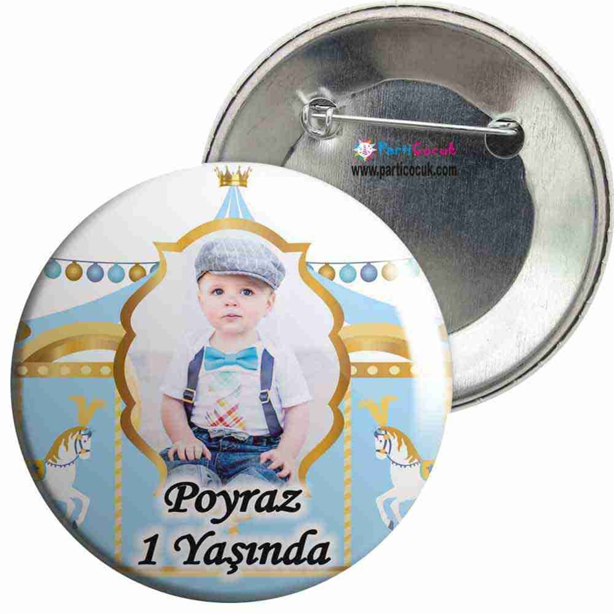 Mavi Resimli Atlı Karınca İğneli Rozet  