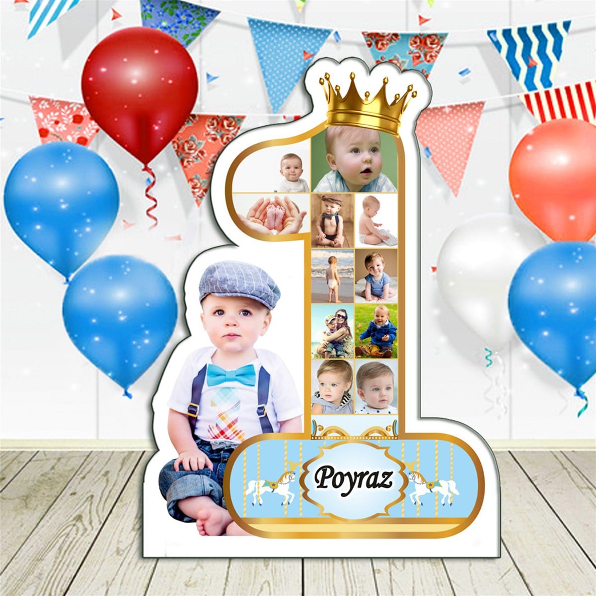 Mavi Resimli  Atlı Karınca Konsept Yaş Panosu 