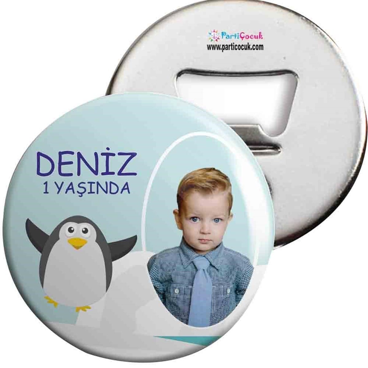 Mavili Penguen Konsepti Açacaklı Magnet Kişiye Özel 