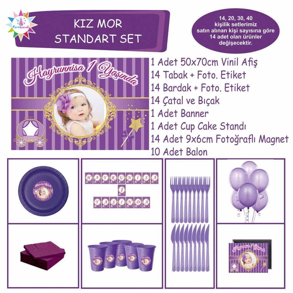 Mor Balkabağı Kişiye Özel Parti Setleri Standart Set 