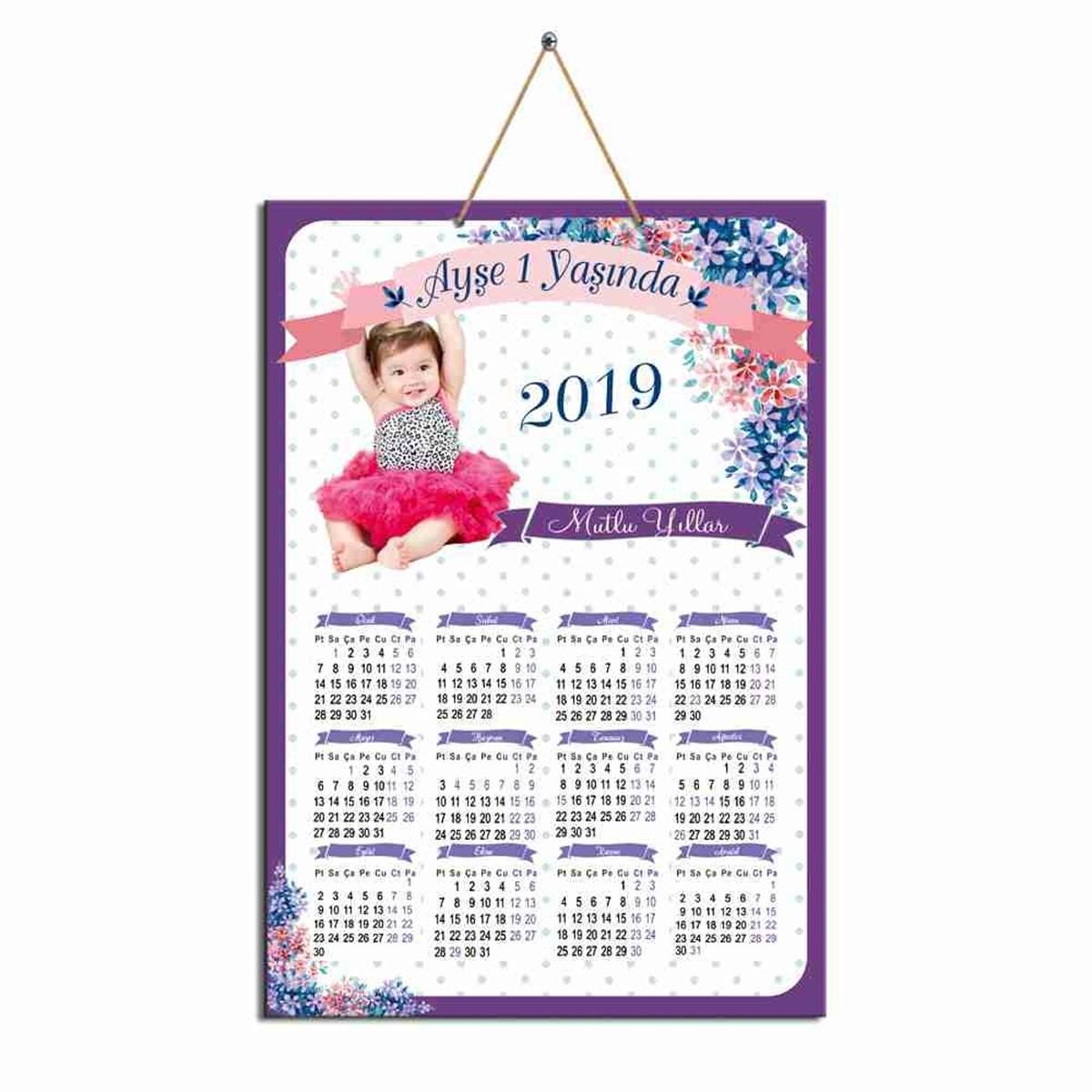 Mor Çiçek Karton Takvim  
