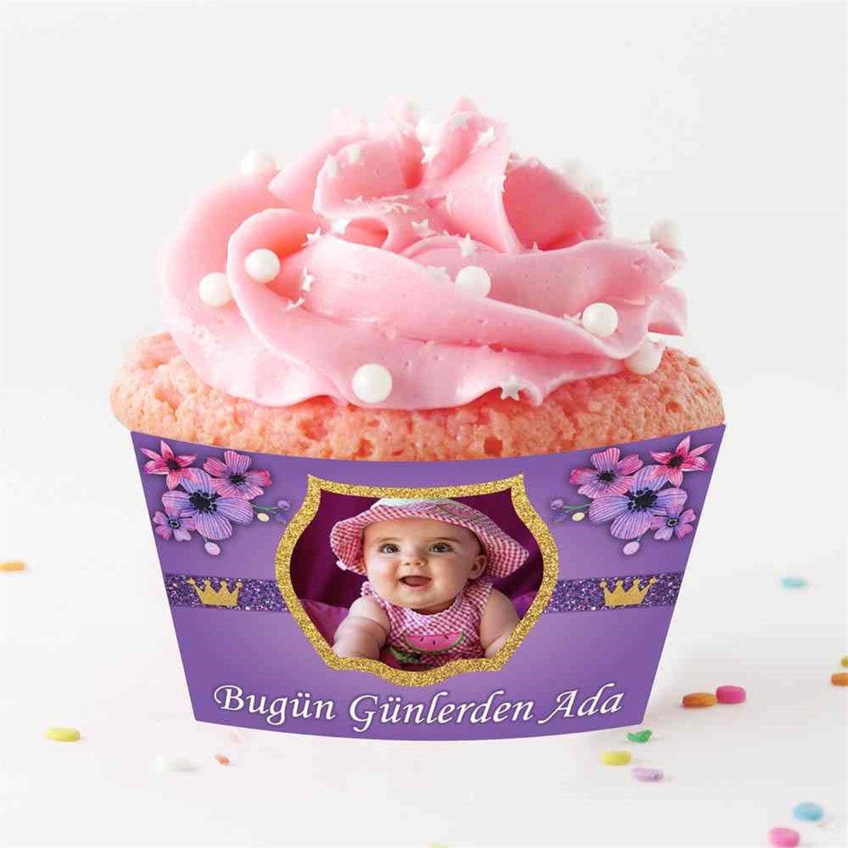 Mor Çiçekli Cupcake Sargısı  