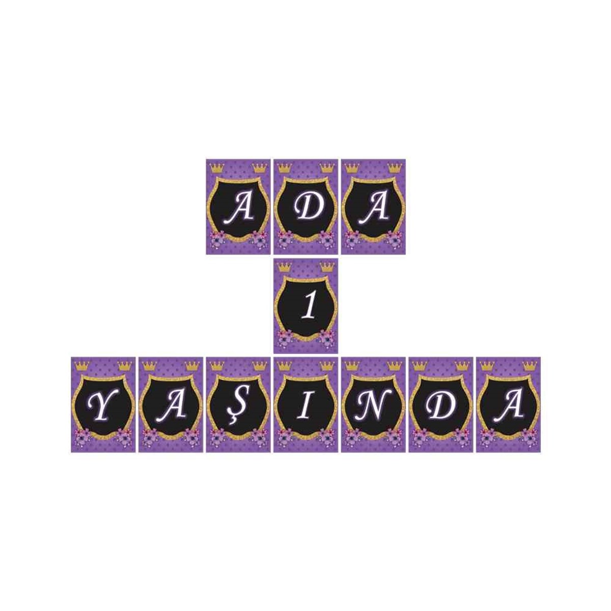 Mor Çiçekli Konsept Harf Banner  