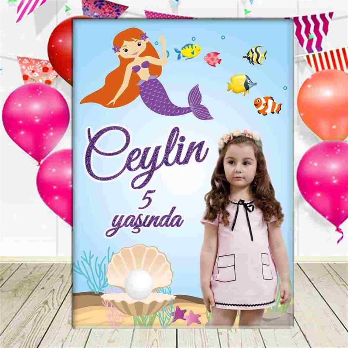 Mor Deniz Kızı Konsept Ayaklı Pano  