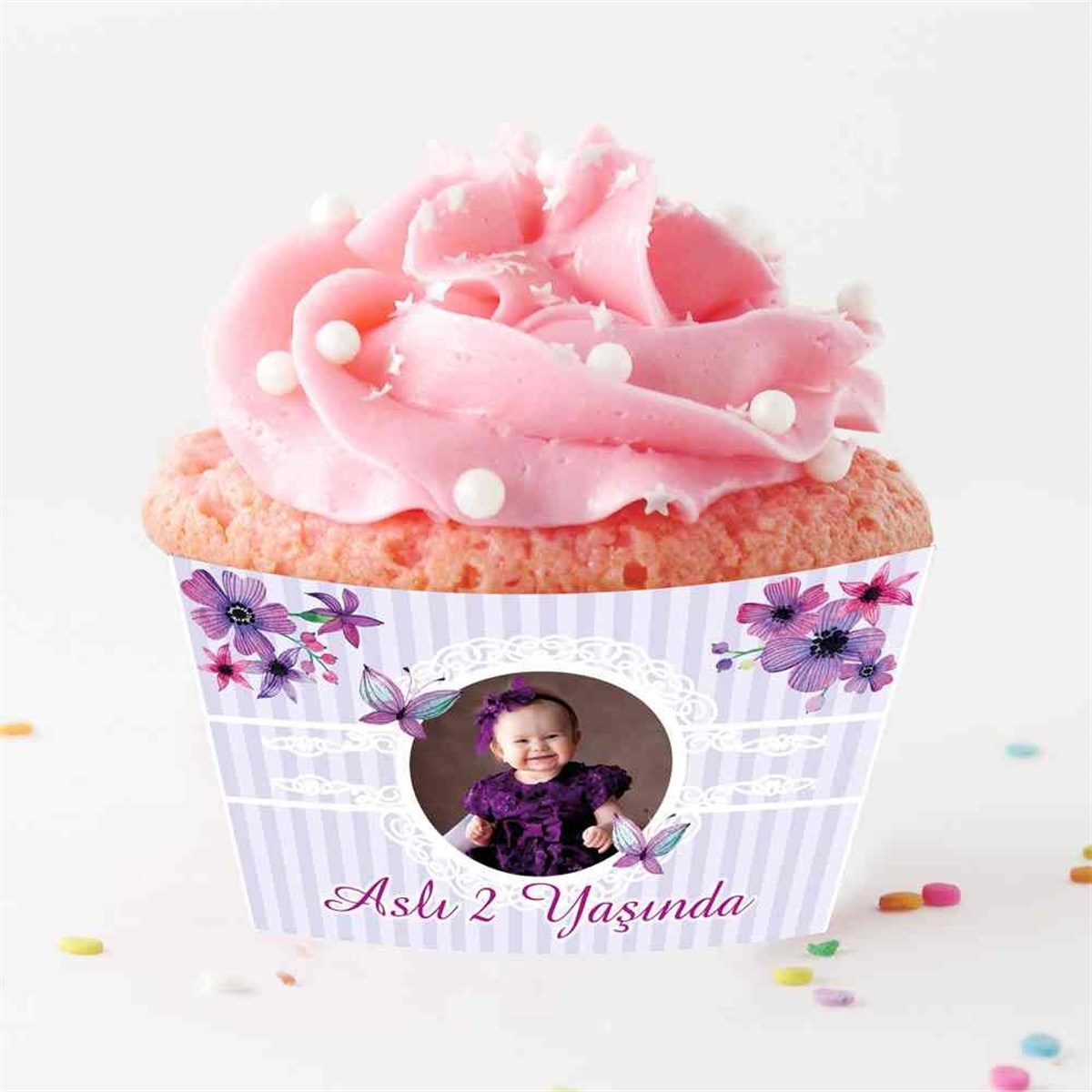Mor Kelebek Cupcake Sargısı  