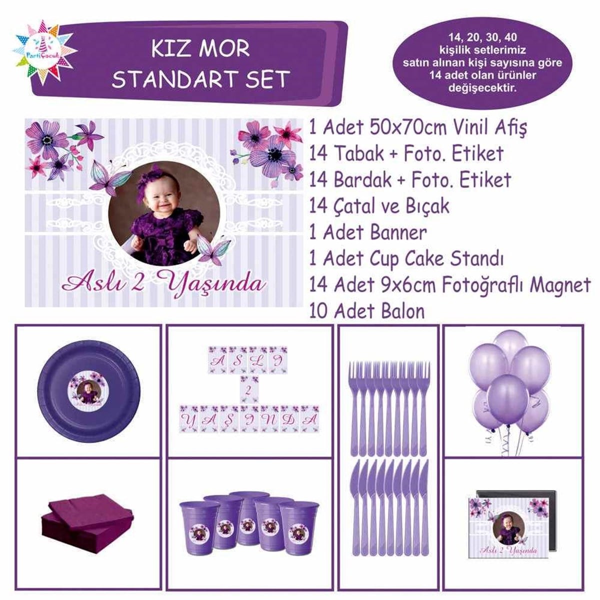 Mor Kelebek Parti Seti Konsept Standart Set   