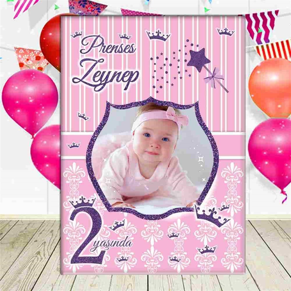 Mor Pembe Prenses Konsept Ayaklı Pano  