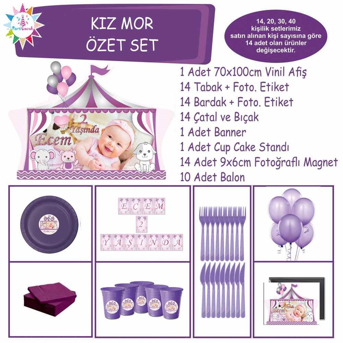 Mor Sirk Parti Paketi Özel Set 
