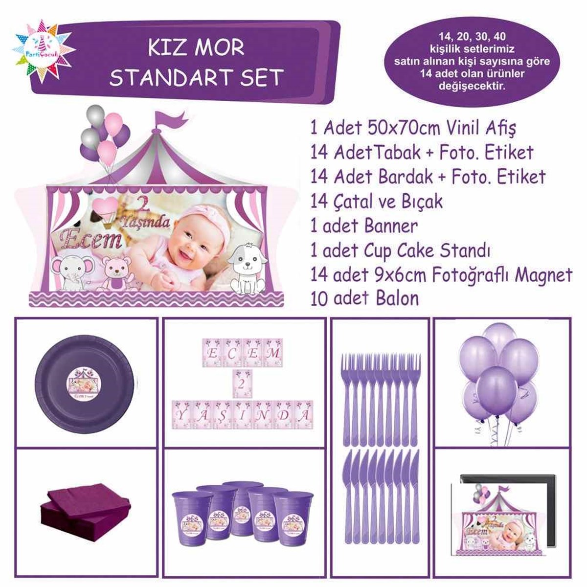 Mor Sirk Parti Paketi Standart Set 