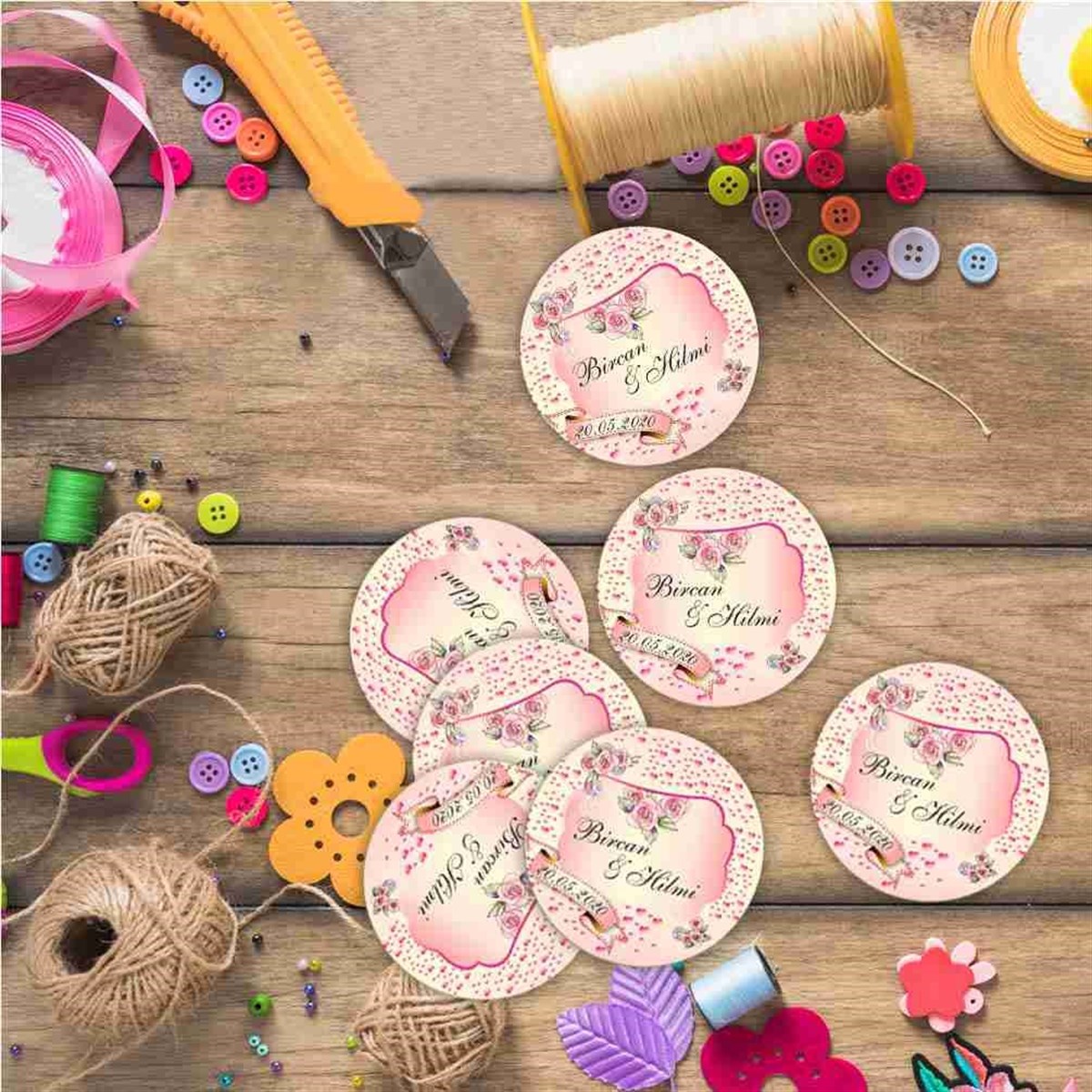 Nişan Motifli Nişan Karton Etiket Baskısı 30 Adet