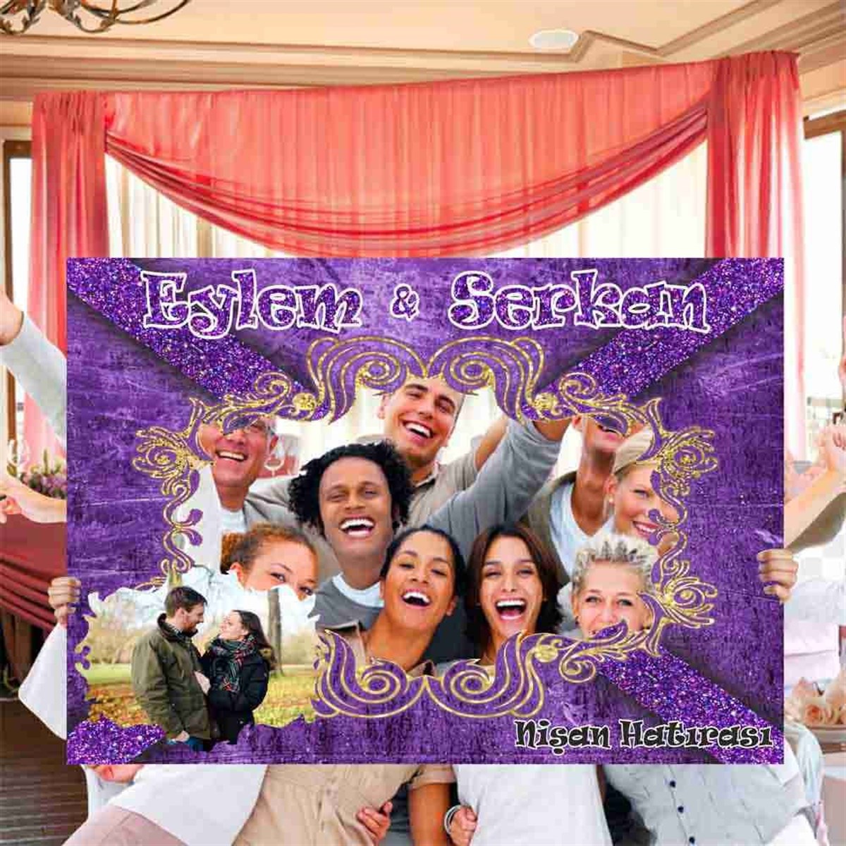 Özel Tasarım Baskılı Nişan Fotoğraf Çekilme Çerçeve 