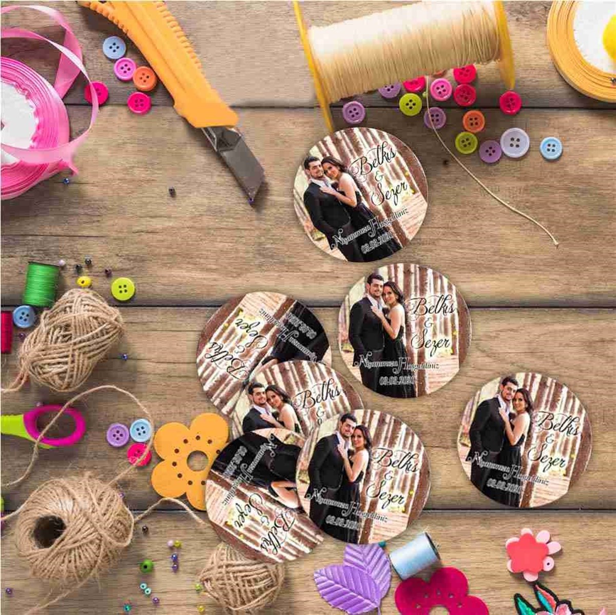 Özel Tasarım Baskılı Nişan Karton Etiket 30 Adet