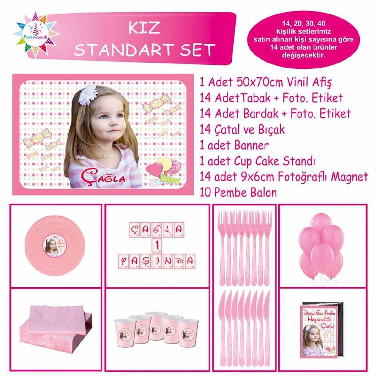 Parti Malzemeleri Pembe Şeker Standart Set 