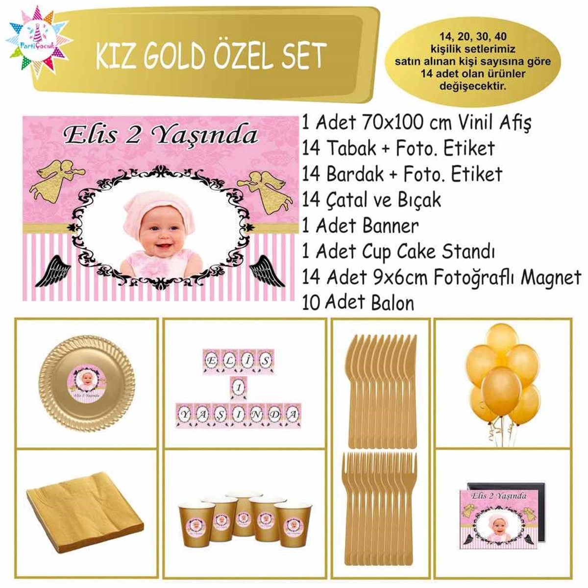 Parti Seti Malzemeleri Gold Melek Konsept Özel Set 
