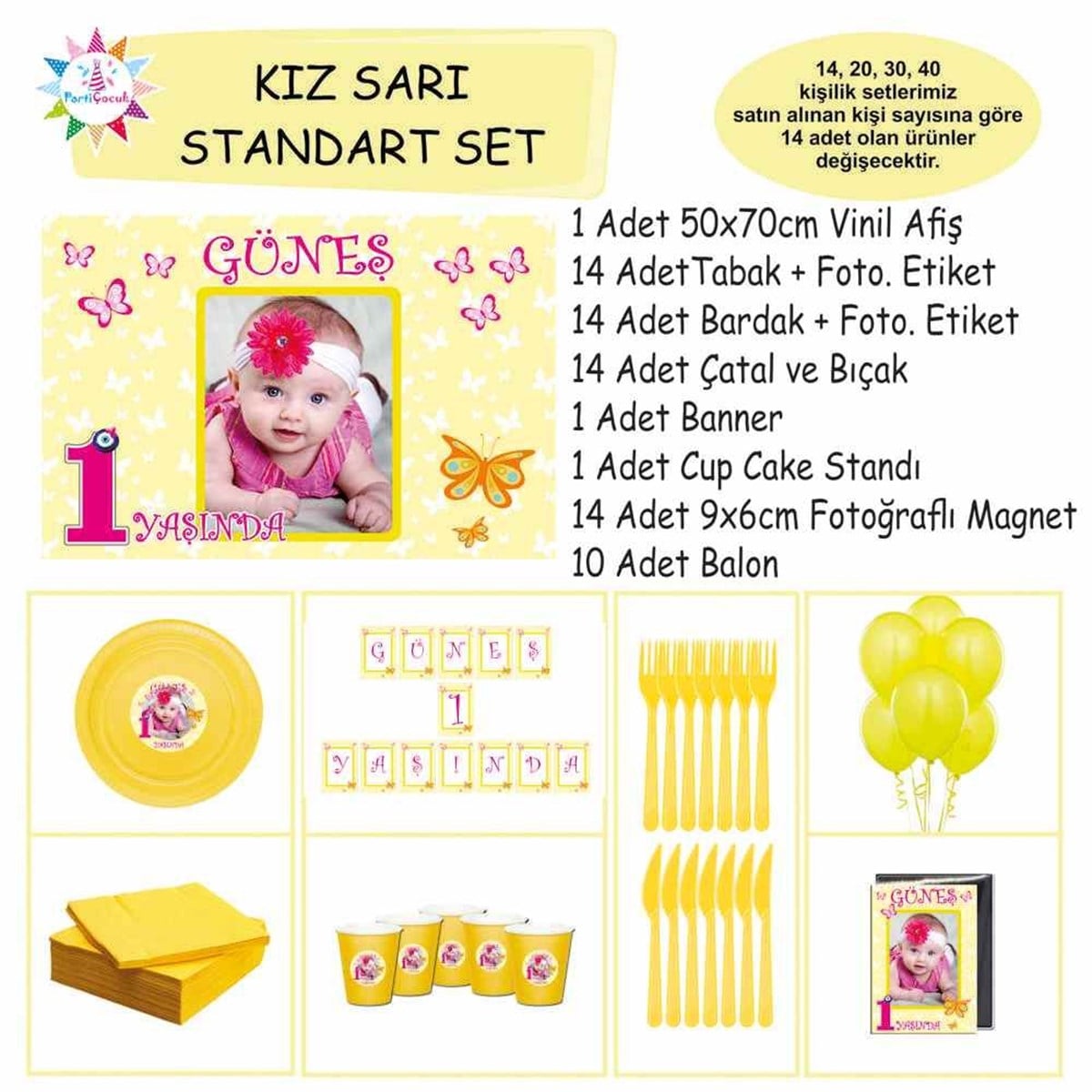 Parti Seti Sarı Konsept Standart Set 