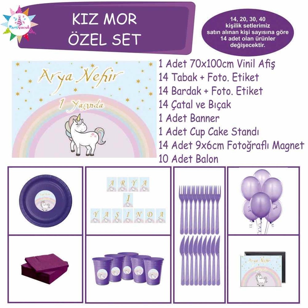 Parti Süsleri Seti Unicorn Özel Set 