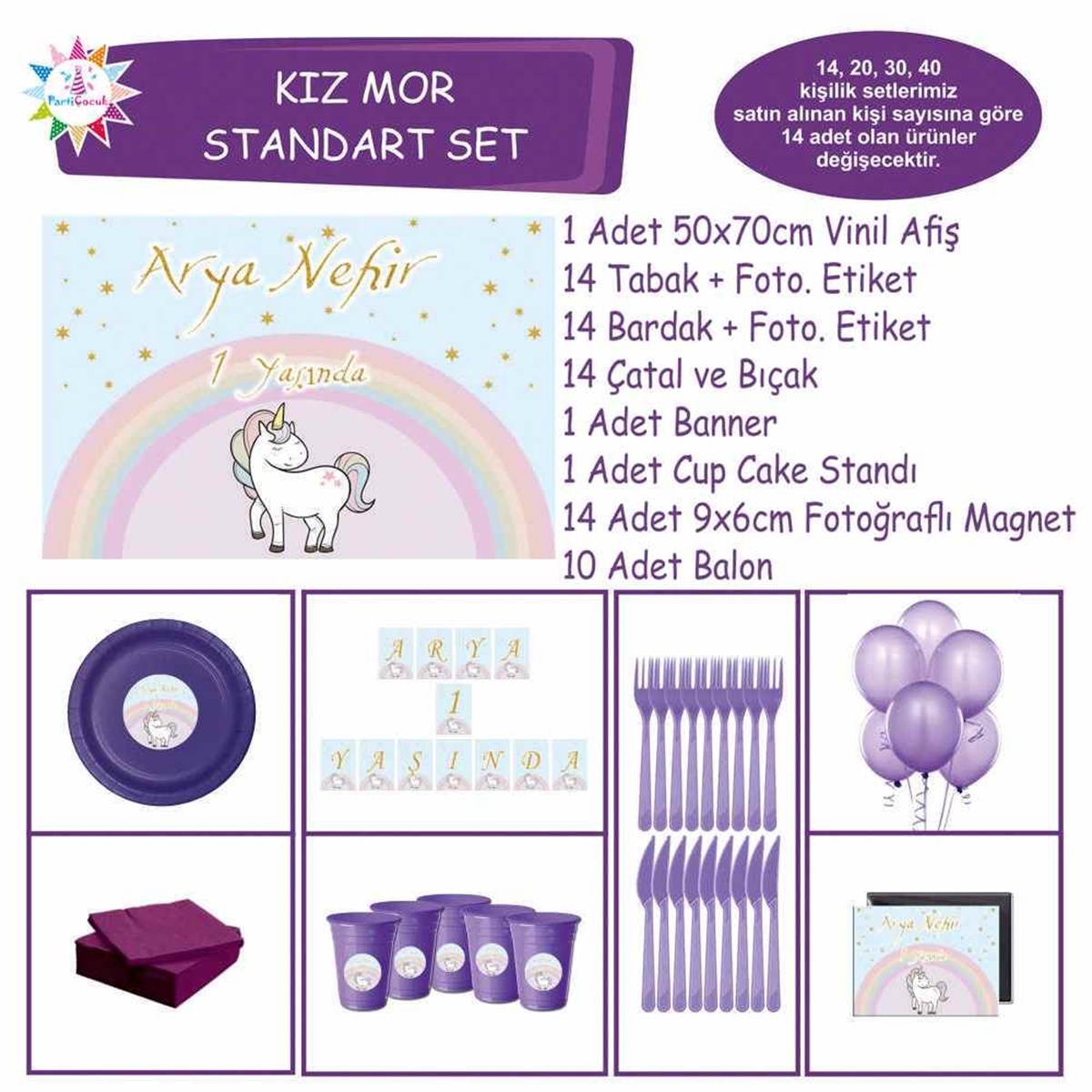 Parti Süsleri Seti Unicorn Standart Set
