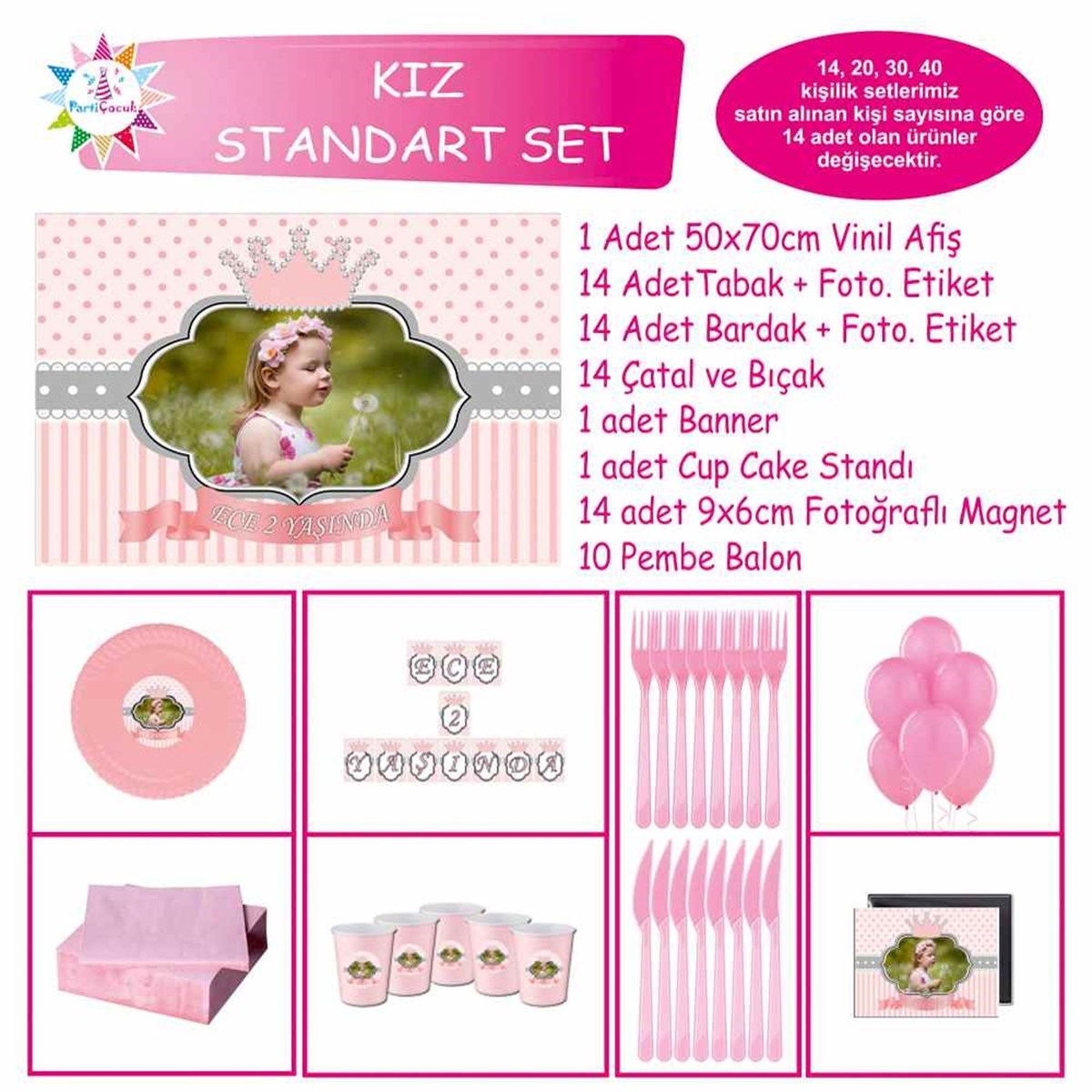 Parti Tema Paketi Pembe Taç Standart Set
