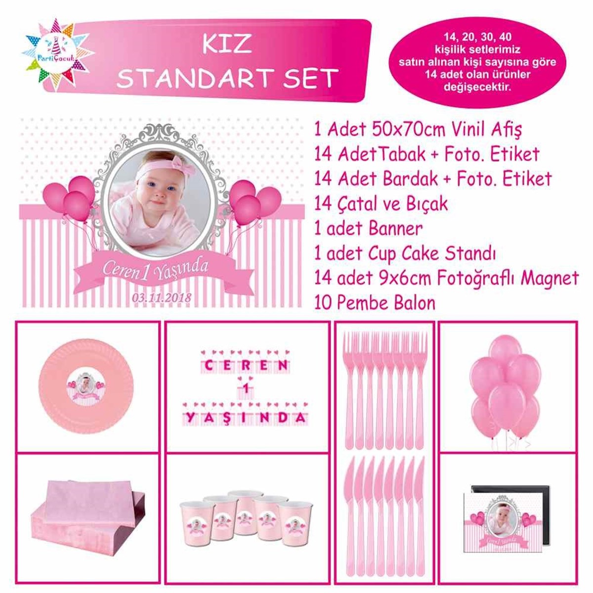 Pembe Balon Parti Malzemeleri Konsept Standart Set 