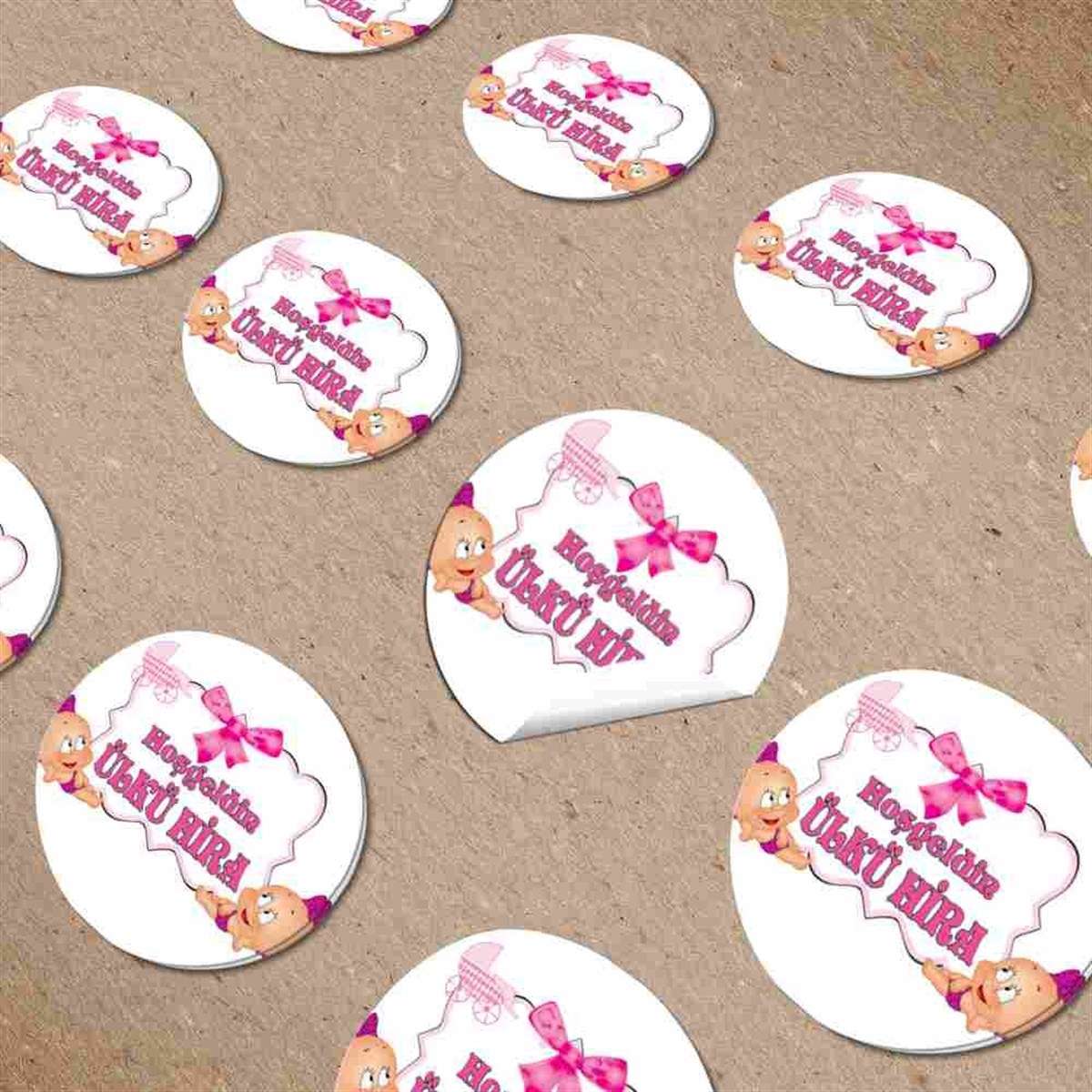 Pembe Fiyonk Konsepti Sticker Etiketler 30 Adet 