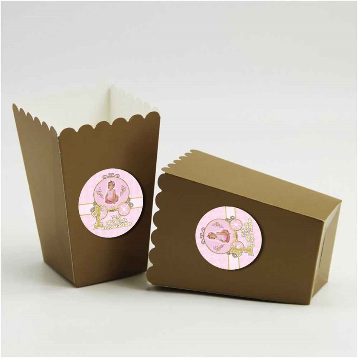 Pembe Mor Konsept Etiketli Popcorn Kutusu 10 Adet 