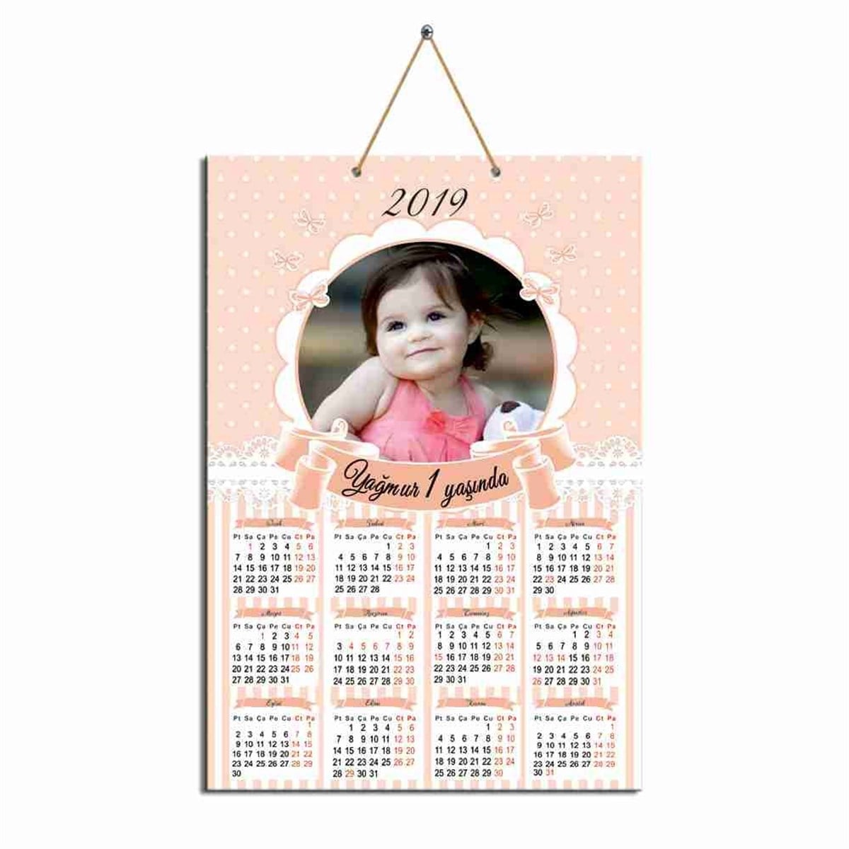 Pembe Puantiyeli Karton Takvim  