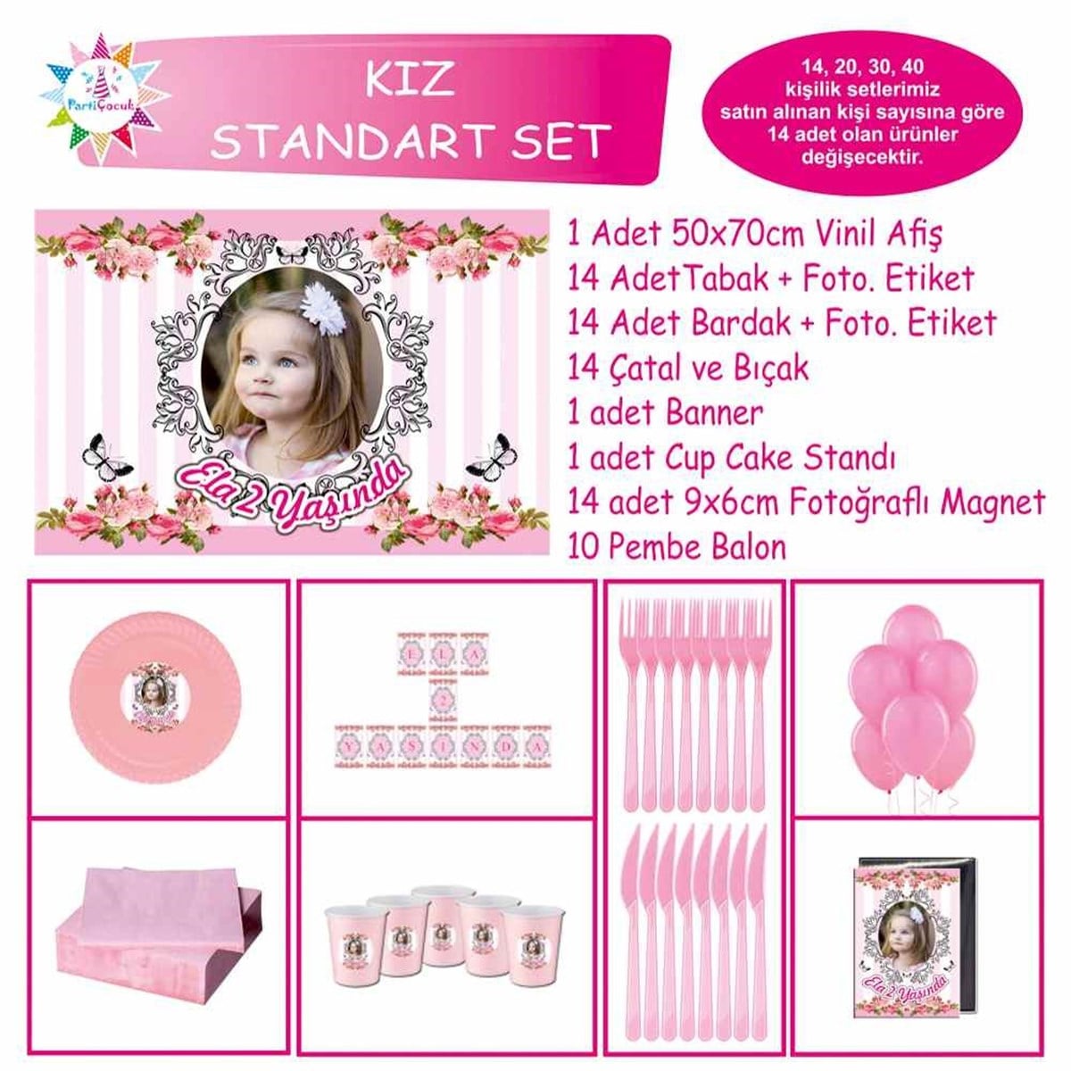 Pembe Vintage Masa Süsleri Konsept Standart Set 