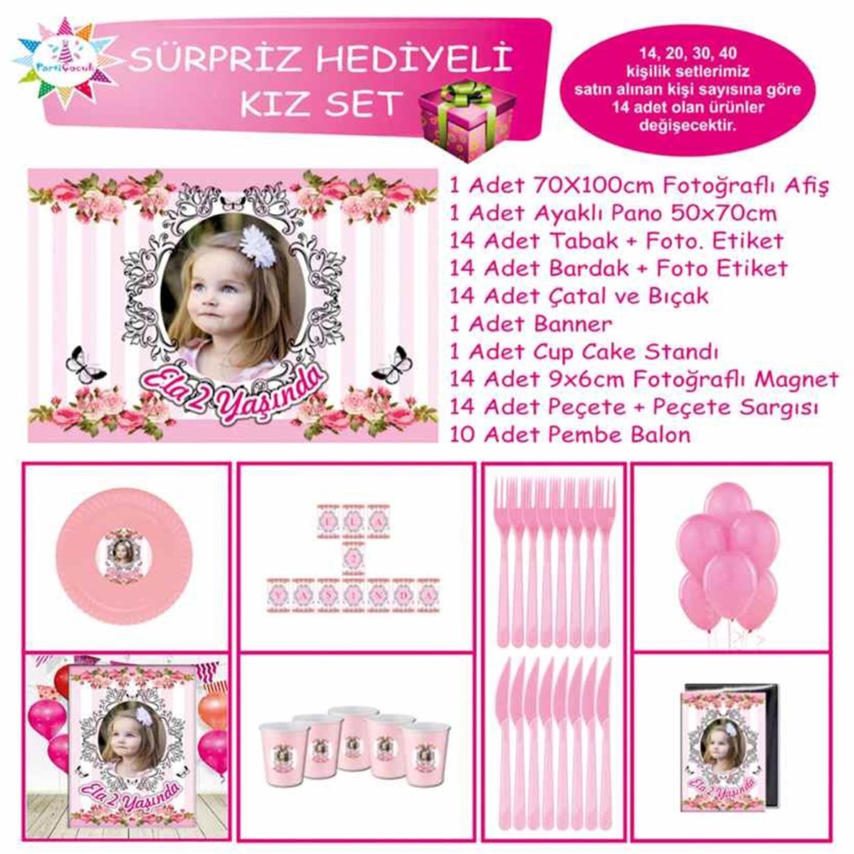 Pembe Vintage Masa Süsleri Konsept Sürpriz Set 