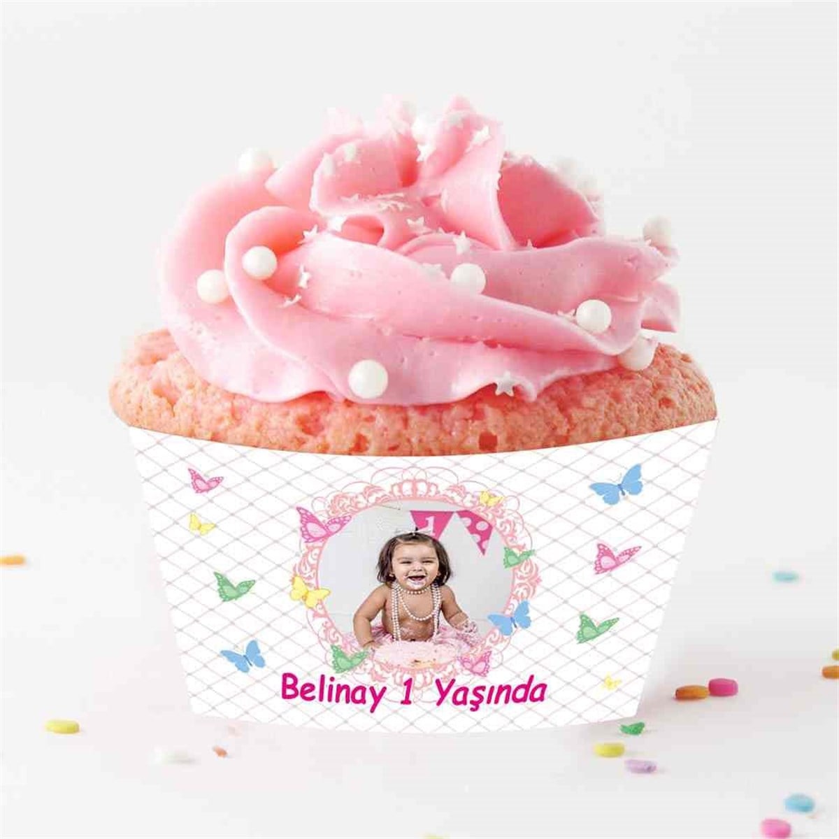 Puantiyeli Renkli Kelebek Cupcake Sargısı  