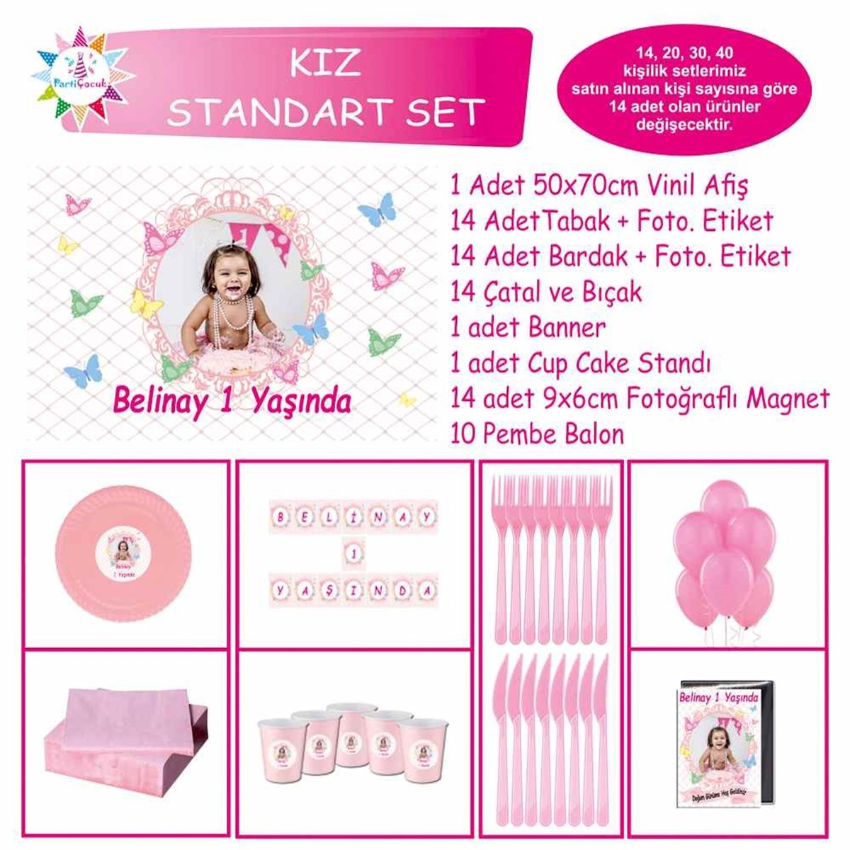 Puantiyeli Renkli Kelebek Parti Temalı Standart Set  