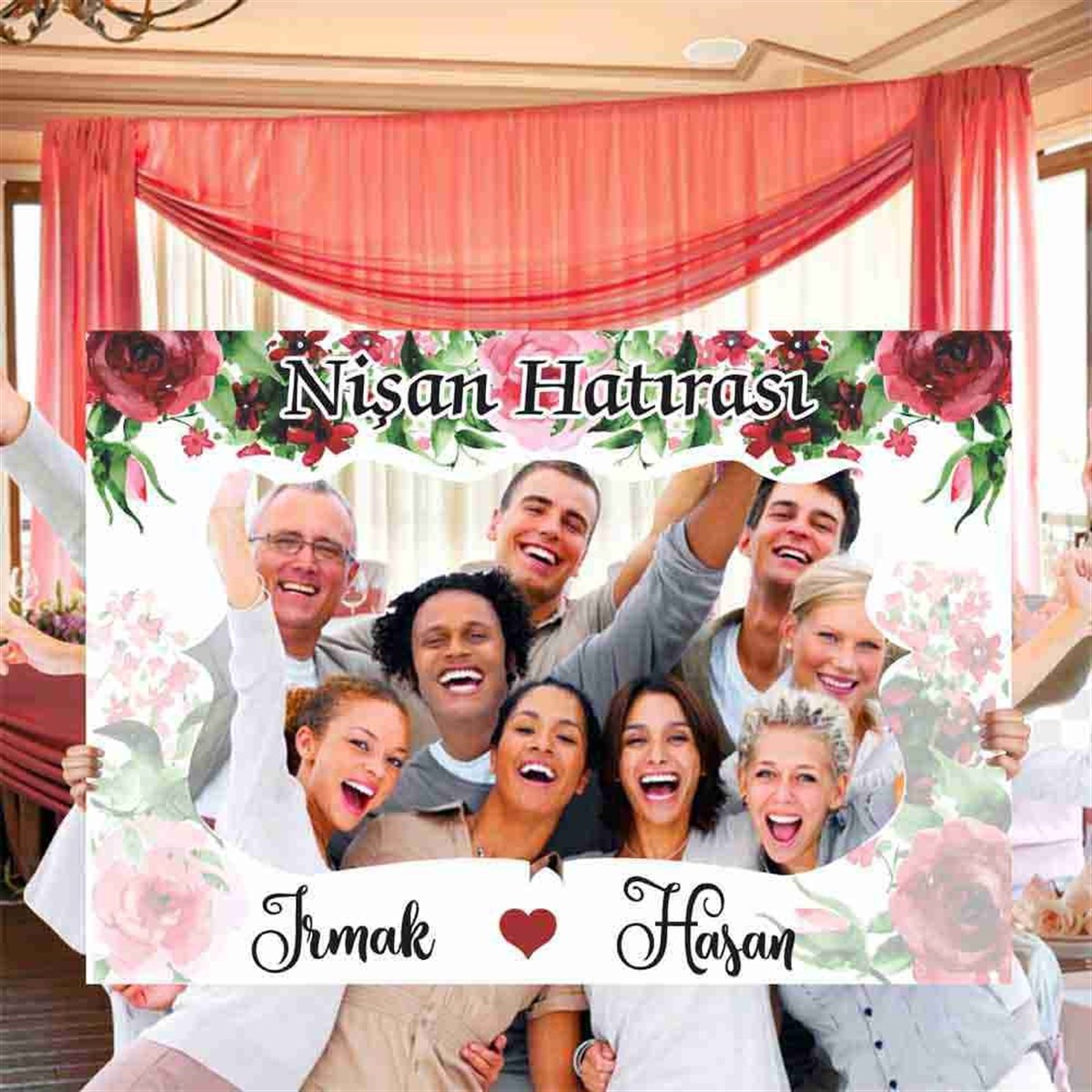 Rengarenk Nişan İsme Özel Foto Çekilme Çerçeve 