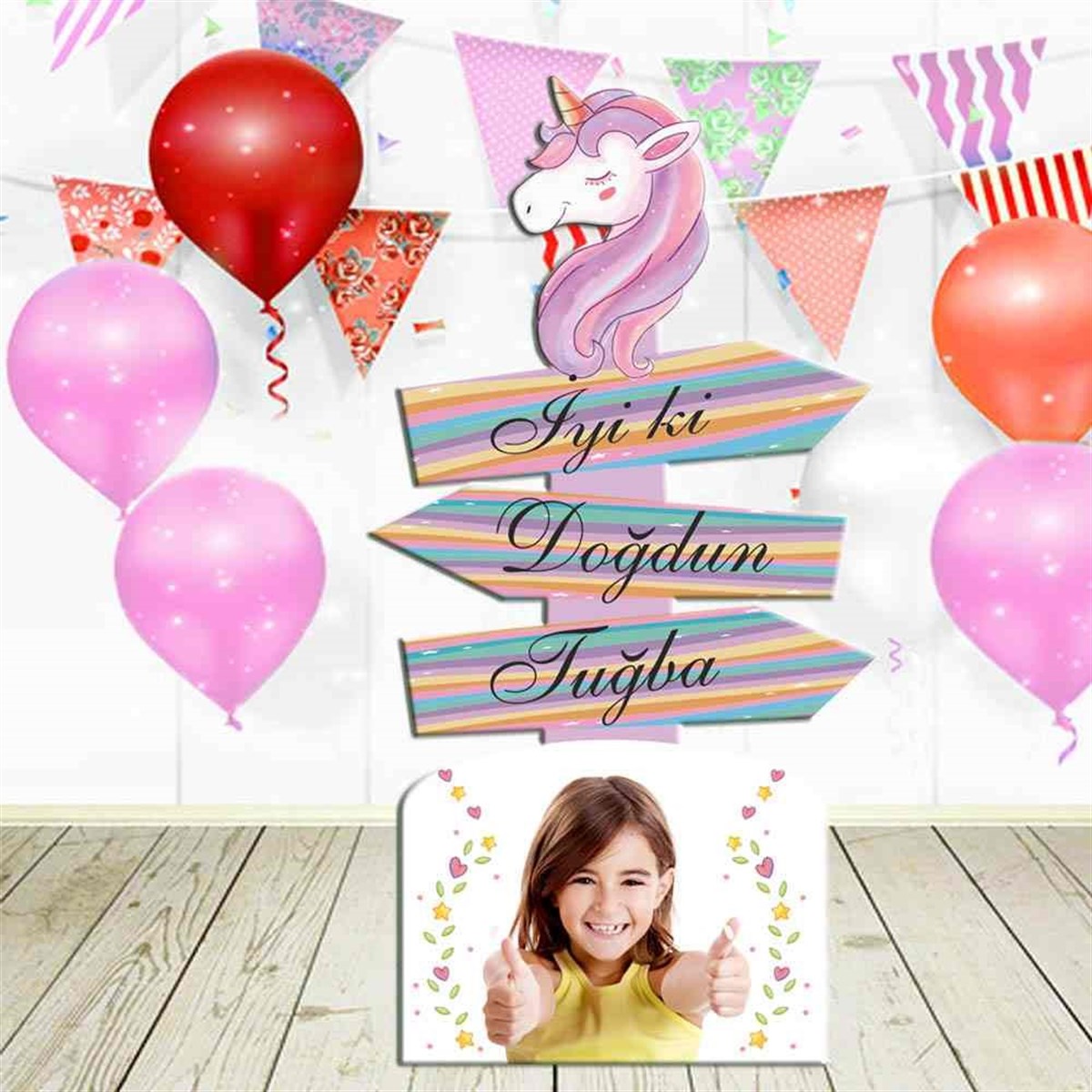Renkli Unicorn Doğum Günü Pano 