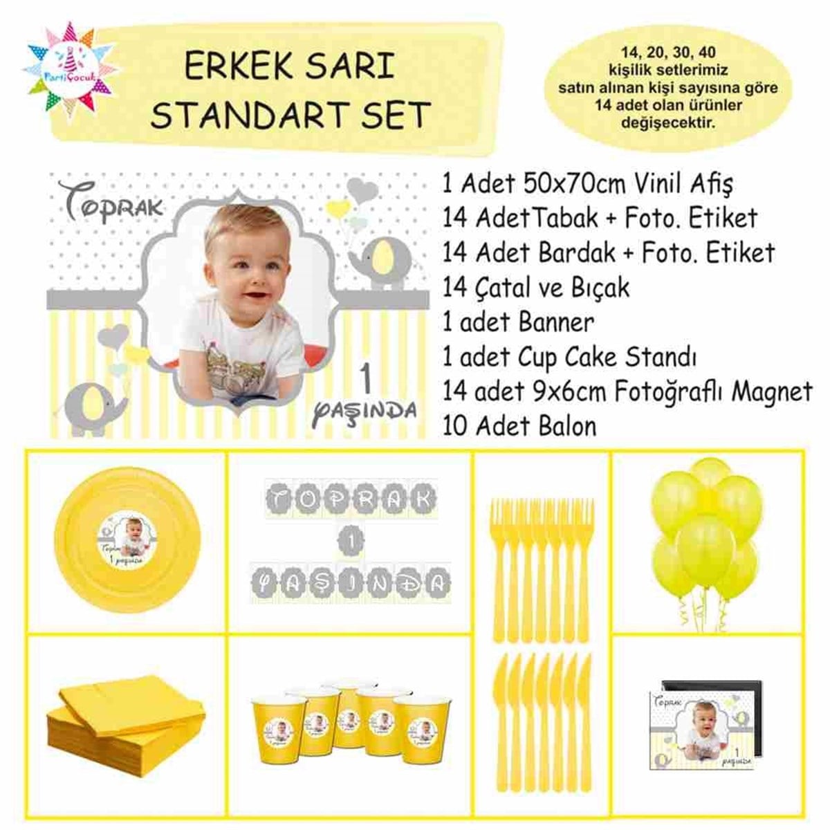 Sarı Filli Parti Süsleri Standart Set 