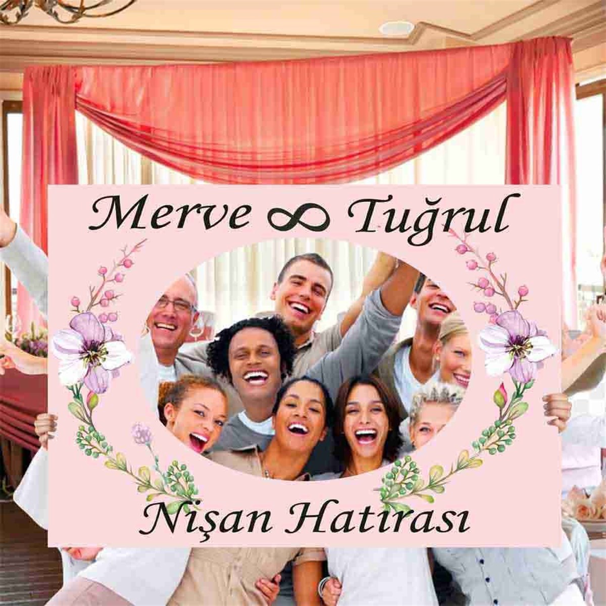 Sarmaşık Motifli Nişan Süs Foto Çekilme Çerçeve Baskı 