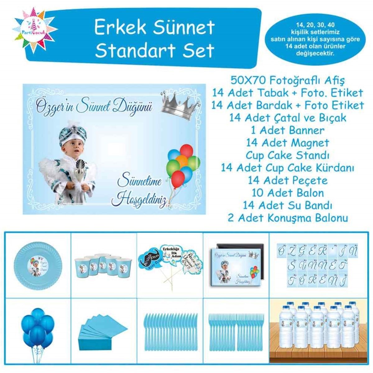 Sünnet Balonlu ve Gümüş Taçlı Parti Tema Standart Set 