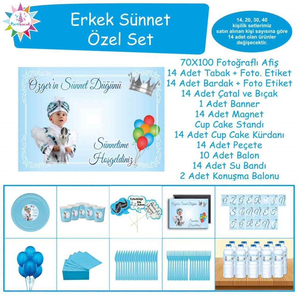 Sünnet Balonlu ve Gümüş Taçlı Parti Tema Özel Set 