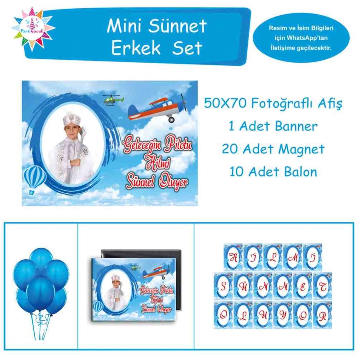 Sünnet Düğünü Uçaklı Gökyüzü Parti Malzemeleri Mini Set 