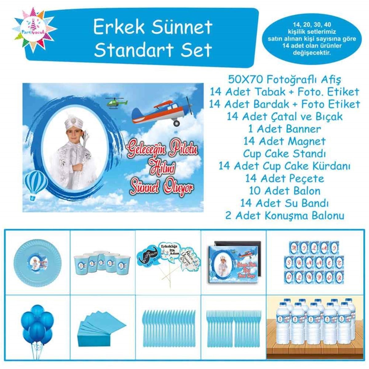 Sünnet Düğünü Uçaklı Gökyüzü Parti Paketi Standart Set 