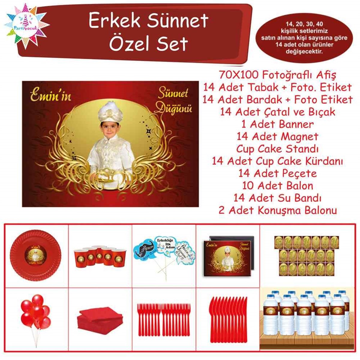 Sünnet Gold Kırmızı Otantik Parti Süsleri Özel Set 