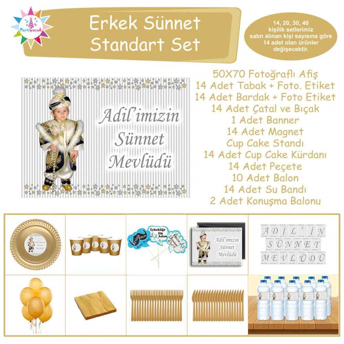 Sünnet Gold ve Gümüş Yıldız Süslemeli Standart Set 