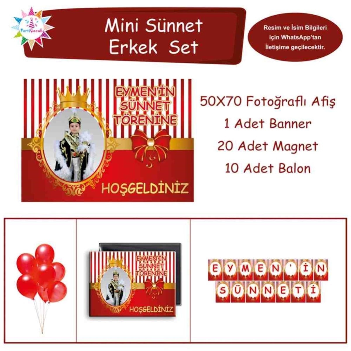 Sünnet Kırmızı Gold Taçlı Konsept Parti Süsü Mini Set 