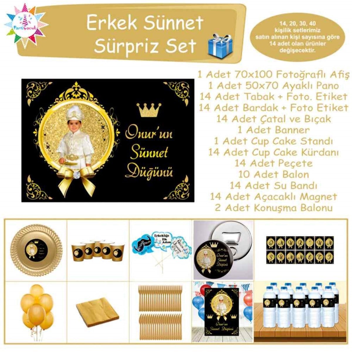 Sünnet Malzemeleri Gold ve Siyah Taçlı Sürpriz Set 