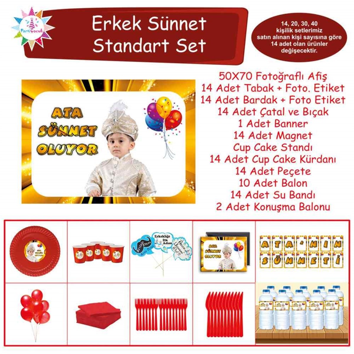 Sünnet Masası Gold Zeminli Parti Malzemeleri Standart Set 