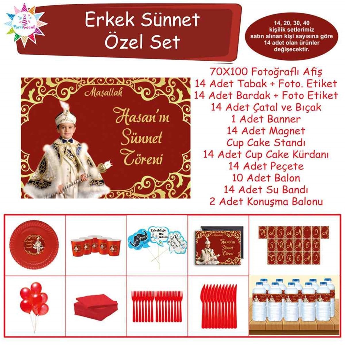 Sünnet Masası Süslemesi Gold ve Bordo Özel Set 