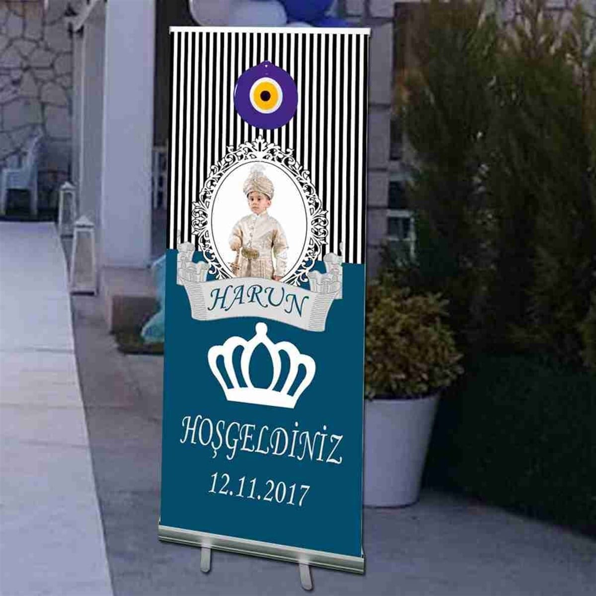 Sünnet Mevlüdü Siyah Çizgili Konsepti Mekanizmali Rulo Afiş (Rollup) 