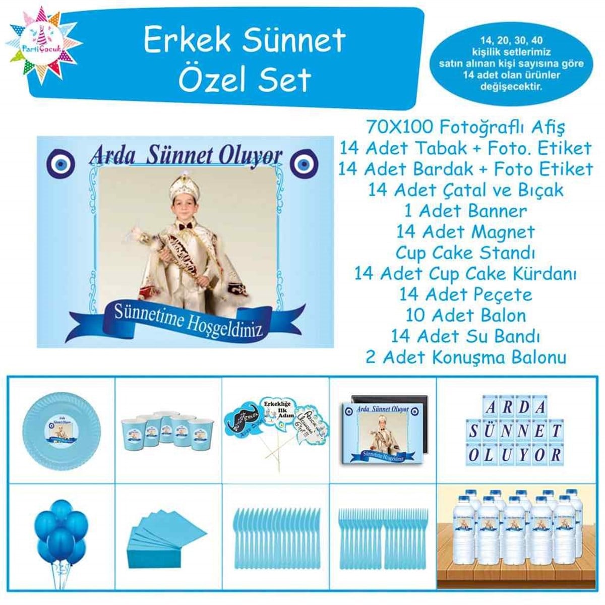 Sünnet Parti Süsü Mavi Nazar Boncuklu Özel Set 