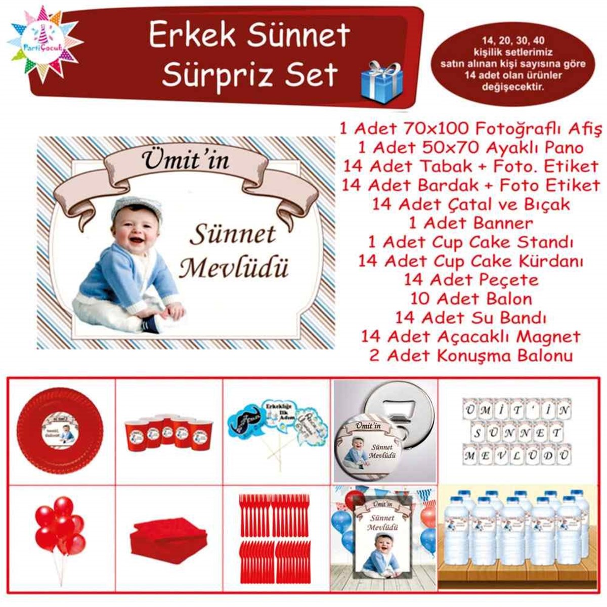 Sünnet Partisi Kahverengi Mavili Sürpriz Set 