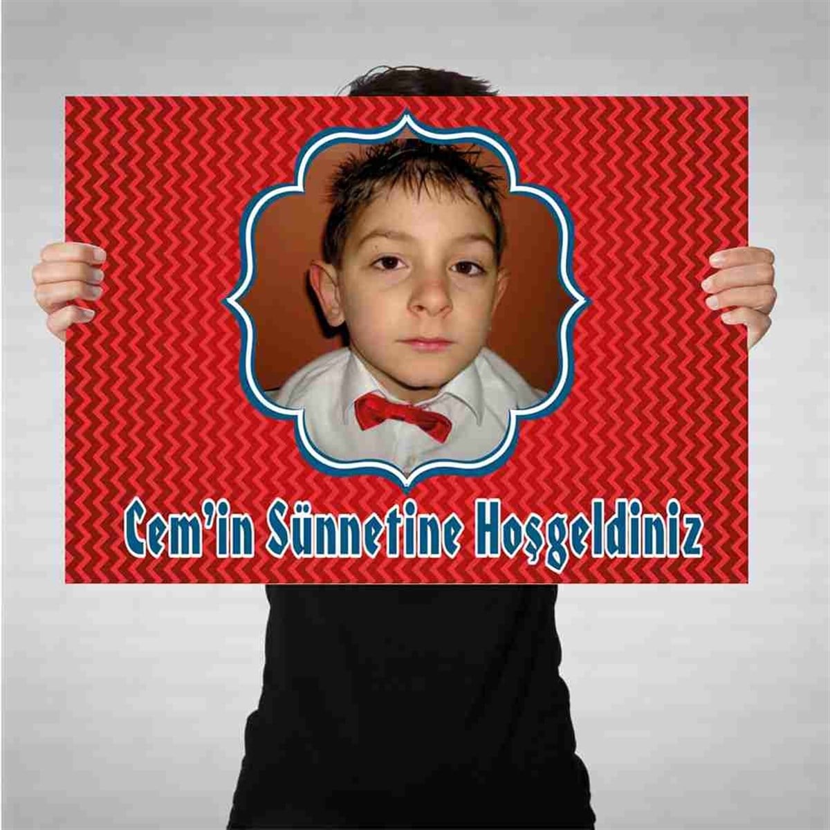 Sünnet Resimli İsimli Kırmızı Parti Süsleri Bez Afiş 