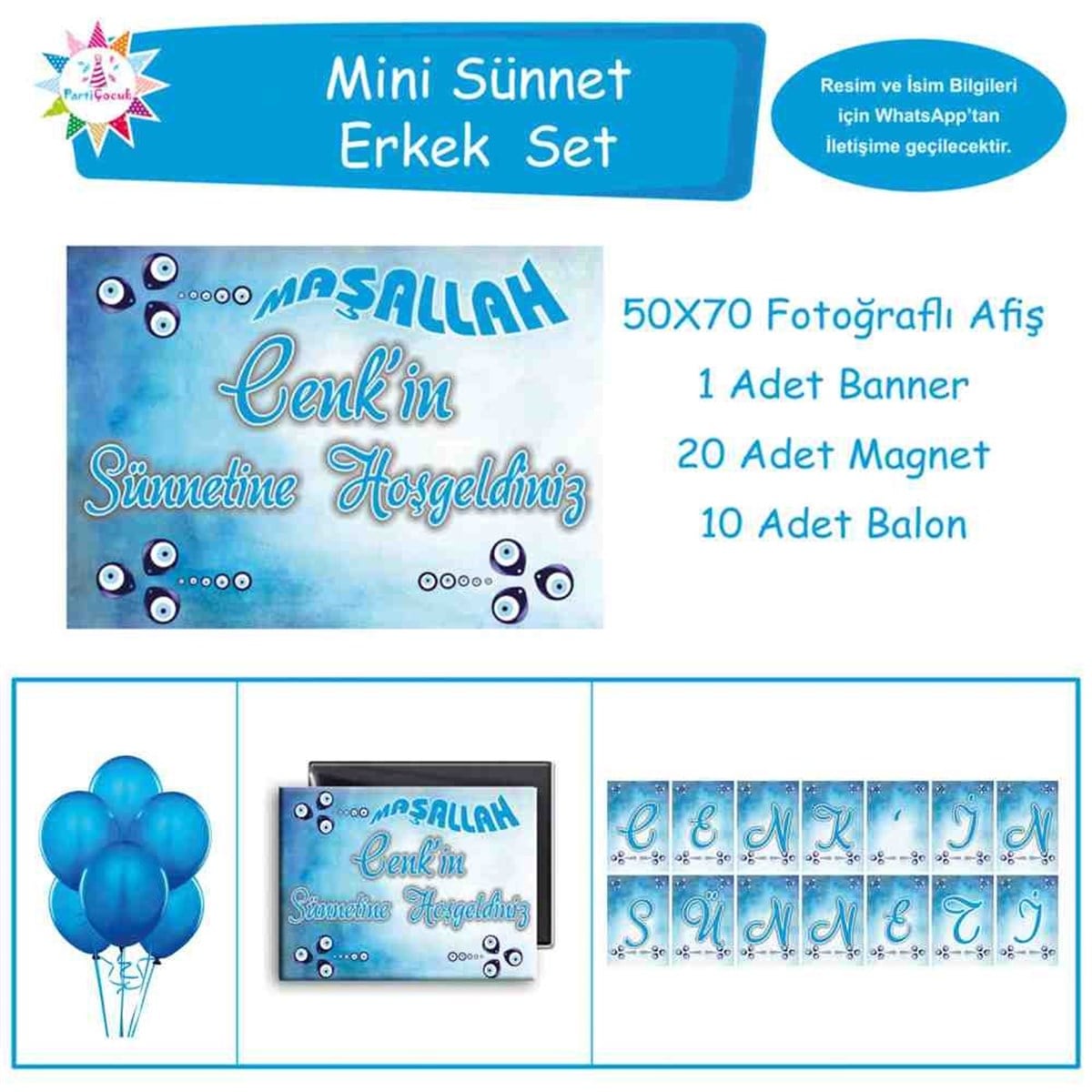 Sünnet Suluboya Zeminli Nazar boncuklu Parti Malzemeleri Mini Set 
