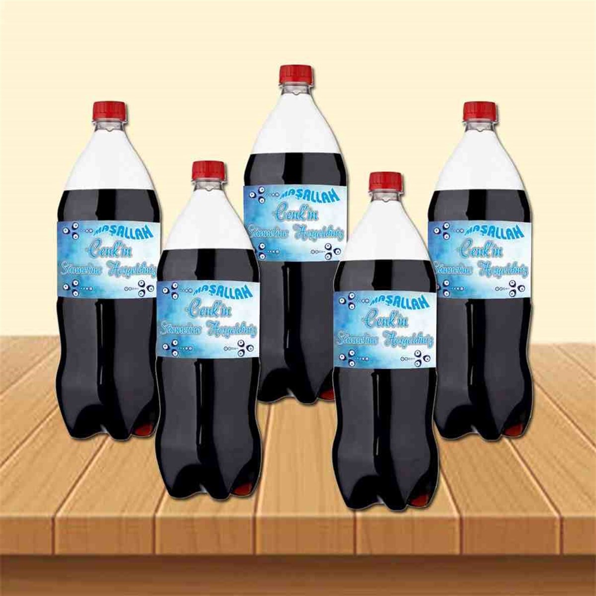 Sünnet Suluboya Zeminli Nazar Boncuklu Cola Şisesi Bandı 